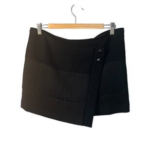 CAbi #926 Stretch Textured Asymmetrical Hem Button Wrap Mini Skirt Black sz M